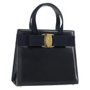 Salvatore Ferragamo Vala Hand Bag Leather Navy Gold Auth gh1106-1