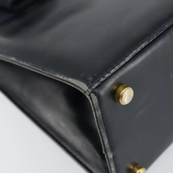 Salvatore Ferragamo Vala Handtasche Leder Navy Gold Auth gh1106