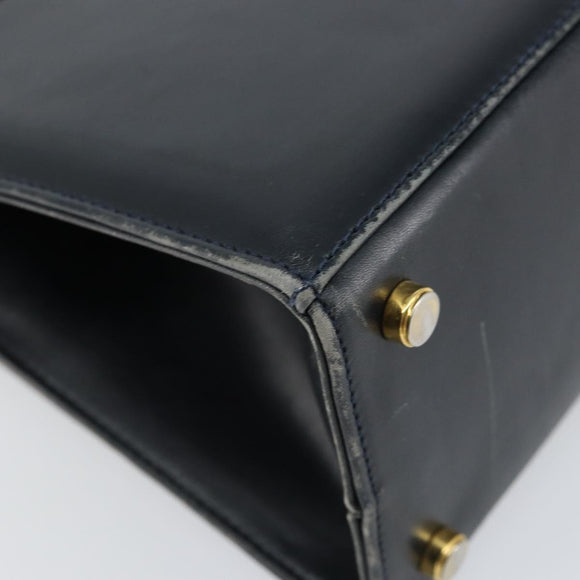 Salvatore Ferragamo Vala Hand Bag Leather Navy Gold Auth gh1106