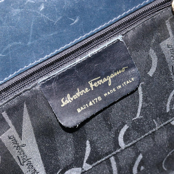 Salvatore Ferragamo Vala Handtasche Leder Navy Gold Auth gh1106