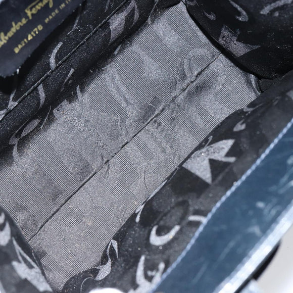 Salvatore Ferragamo Vala Hand Bag Leather Navy Gold Auth gh1106