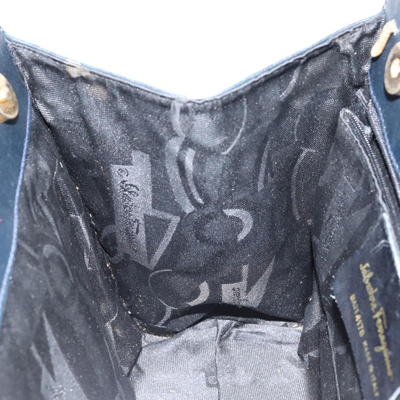 Salvatore Ferragamo Vala Handtasche Leder Navy Gold Auth gh1106