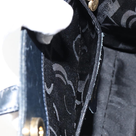 Salvatore Ferragamo Vala Hand Bag Leather Navy Gold Auth gh1106