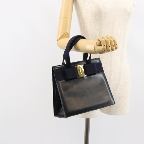 Salvatore Ferragamo Vala Handtasche Leder Navy Gold Auth gh1106