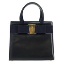 Salvatore Ferragamo Vala Handtasche Leder Navy Gold Auth gh1106-13