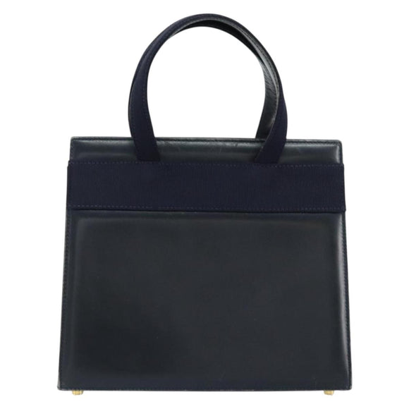 Salvatore Ferragamo Vala Handtasche Leder Navy Gold Auth gh1106