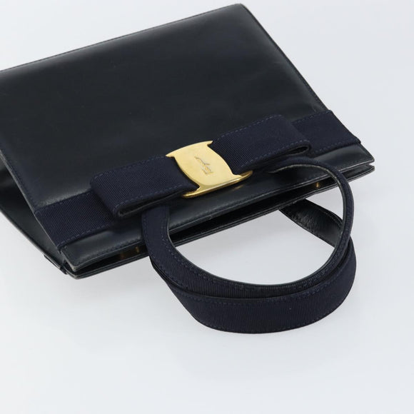 Salvatore Ferragamo Vala Handtasche Leder Navy Gold Auth gh1106