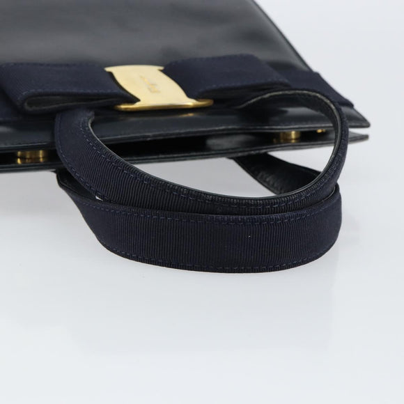 Salvatore Ferragamo Vala Handtasche Leder Navy Gold Auth gh1106