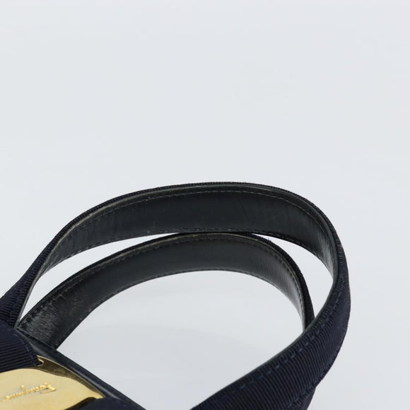 Salvatore Ferragamo Vala Handtasche Leder Navy Gold Auth gh1106