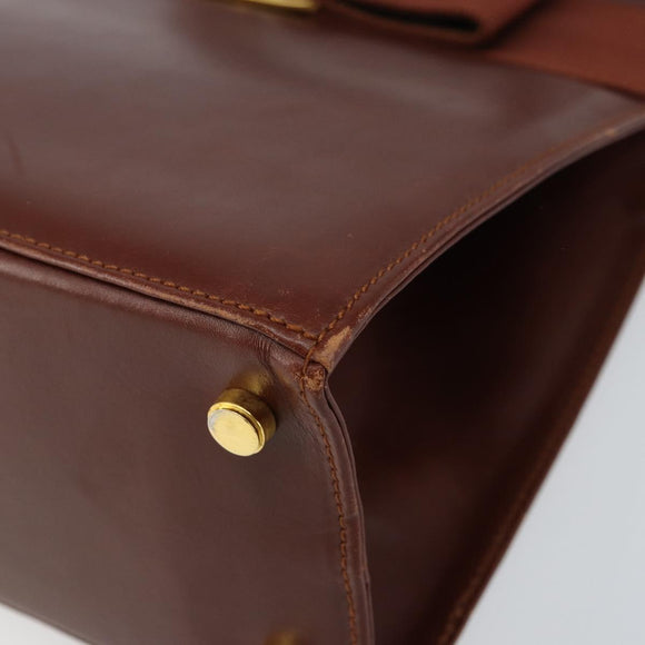 Salvatore Ferragamo Vala Hand Bag Leather 2way Brown Gold Auth gh1108