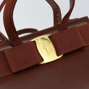 Salvatore Ferragamo Vala Hand Bag Leather 2way Brown Gold Auth gh1108-20