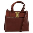 Salvatore Ferragamo Vala Hand Bag Leather 2way Brown Gold Auth gh1108-1