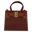 Salvatore Ferragamo Vala Hand Bag Leather 2way Brown Gold Auth gh1108-13