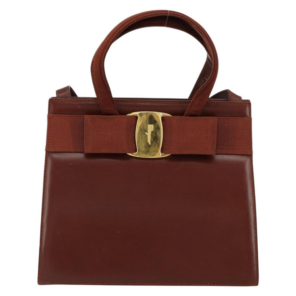 Salvatore Ferragamo Vala Hand Bag Leather 2way Brown Gold Auth gh1108