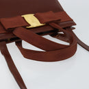 Salvatore Ferragamo Vala Hand Bag Leather 2way Brown Gold Auth gh1108-7