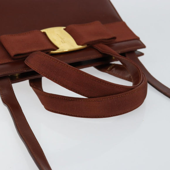 Salvatore Ferragamo Vala Hand Bag Leather 2way Brown Gold Auth gh1108