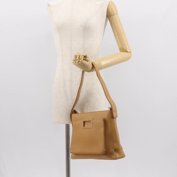 Salvatore Ferragamo Shoulder Bag Leather Beige Gold Auth gh1110