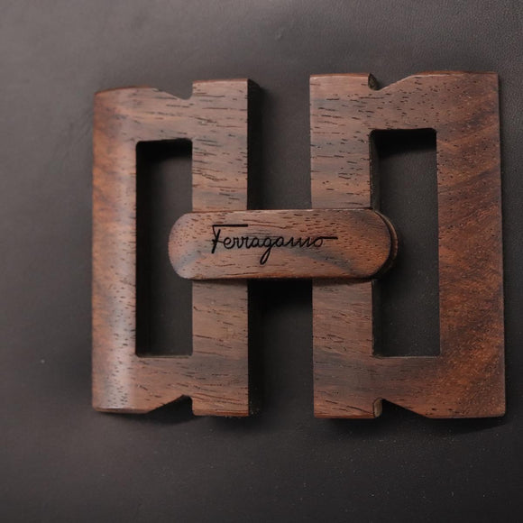 Salvatore Ferragamo Shoulder Bag Leather Black Gold Auth gh1111