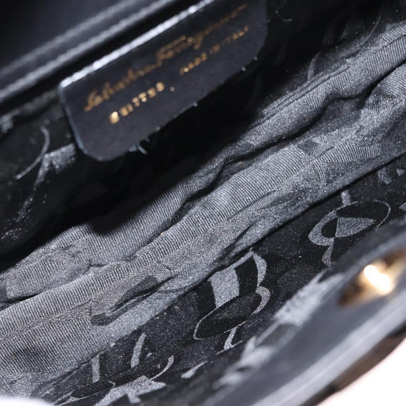 Salvatore Ferragamo Shoulder Bag Leather Black Gold Auth gh1111
