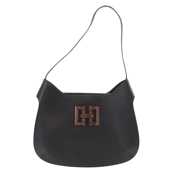 Salvatore Ferragamo Shoulder Bag Leather Black Gold Auth gh1111