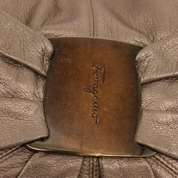 Salvatore Ferragamo Gancini Shoulder Bag Leather 2way Champagne Gold Auth gh1114