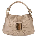 Salvatore Ferragamo Gancini Shoulder Bag Leather 2way Champagne Gold Auth gh1114-13
