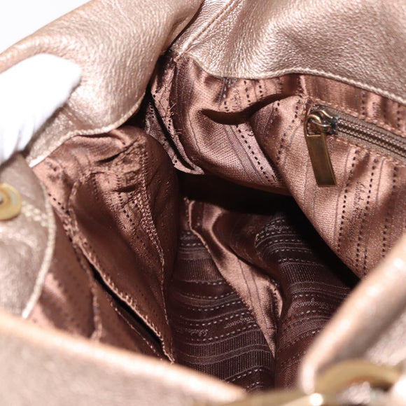 Salvatore Ferragamo Gancini Shoulder Bag Leather 2way Champagne Gold Auth gh1114