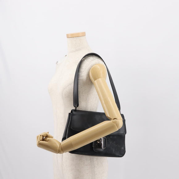 Salvatore Ferragamo Vala Shoulder Bag Leather Black Silver Auth gh1115