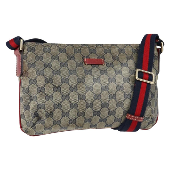 GUCCI GG Canvas Sherry Line Shoulder Bag Navy Gold 189749 Auth gh1116