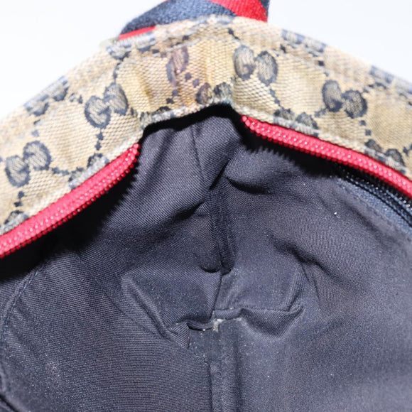 GUCCI GG Canvas Sherry Line Shoulder Bag Navy Gold 189749 Auth gh1116