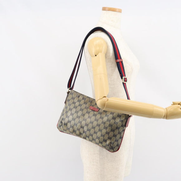 GUCCI GG Canvas Sherry Line Shoulder Bag Navy Gold 189749 Auth gh1116