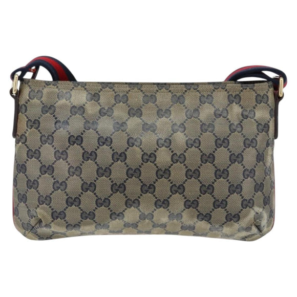 GUCCI GG Canvas Sherry Line Shoulder Bag Navy Gold 189749 Auth gh1116