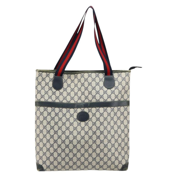 GUCCI GG Supreme Sherry Line Tote Bag PVC Navy Gold 002 983 0163 Auth gh1118