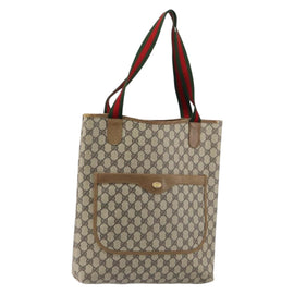 GUCCI GG Supreme Web Sherry Line Tote Bag PVC Beige Gold 53 02 2140 Auth gh1121