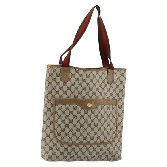 GUCCI GG Supreme Web Sherry Line Tote Bag PVC Beige Gold 53 02 2140 Auth gh1121