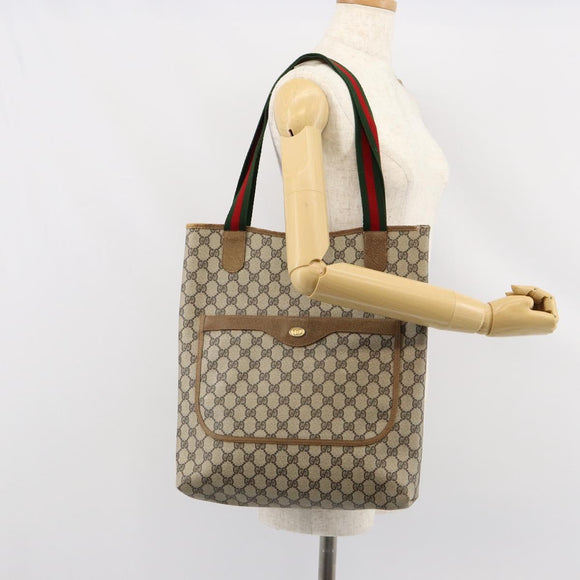 GUCCI GG Supreme Web Sherry Line Tote Bag PVC Beige Gold 53 02 2140 Auth gh1121