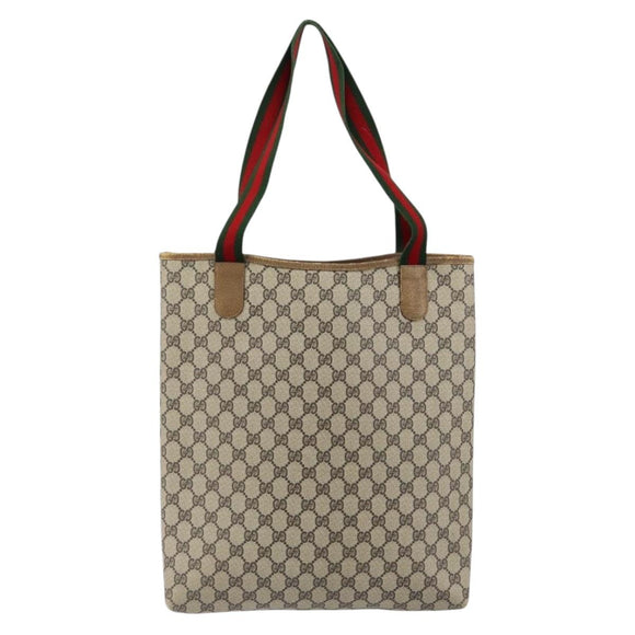 GUCCI GG Supreme Web Sherry Line Tote Bag PVC Beige Gold 53 02 2140 Auth gh1121
