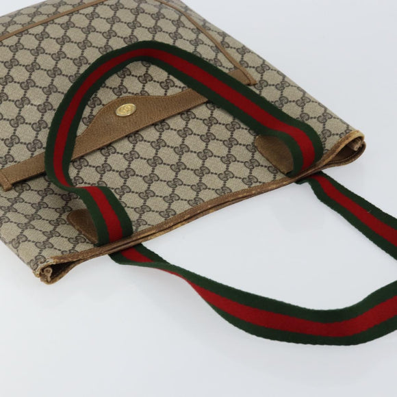 GUCCI GG Supreme Web Sherry Line Tote Bag PVC Beige Gold 53 02 2140 Auth gh1121