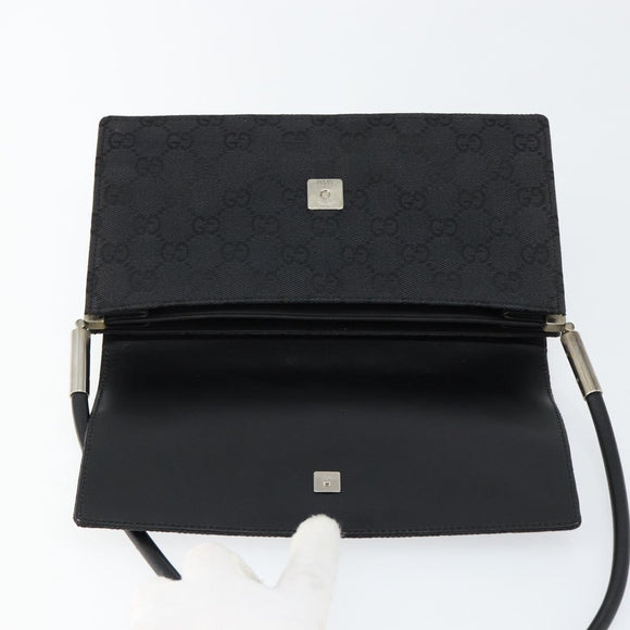 GUCCI GG Canvas Shoulder Bag Black Silver 001 3815 Auth gh1129