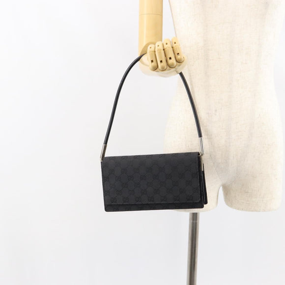GUCCI GG Canvas Shoulder Bag Black Silver 001 3815 Auth gh1129