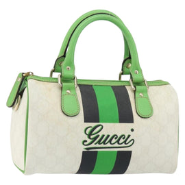 GUCCI GG Supreme Sherry Line Boston Bag PVC White Gold Green 190257 Auth gh1133