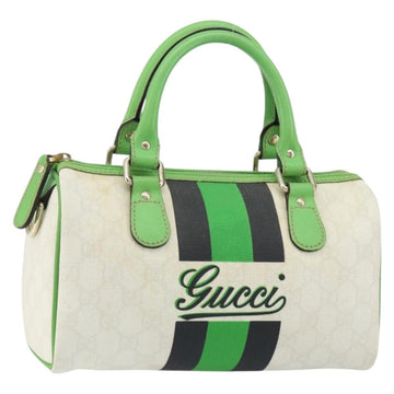 GUCCI GG Supreme Sherry Line Boston Bag PVC White Gold Green 190257 Auth gh1133