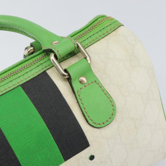 GUCCI GG Supreme Sherry Line Boston Bag PVC White Gold Green 190257 Auth gh1133