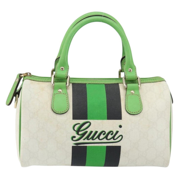 GUCCI GG Supreme Sherry Line Boston Bag PVC White Gold Green 190257 Auth gh1133