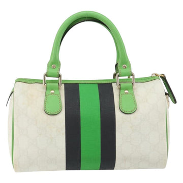 GUCCI GG Supreme Sherry Line Boston Bag PVC White Gold Green 190257 Auth gh1133 - 0
