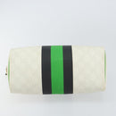 GUCCI GG Supreme Sherry Line Boston Bag PVC White Gold Green 190257 Auth gh1133-5