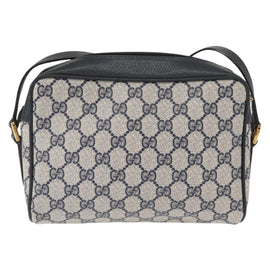 GUCCI GG Supreme Sherry Line Shoulder Bag PVC Navy Gold 119 02 087 Auth gh1136 - 0