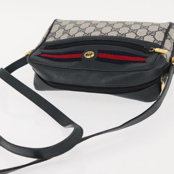 GUCCI GG Supreme Sherry Line Shoulder Bag PVC Navy Gold 119 02 087 Auth gh1136