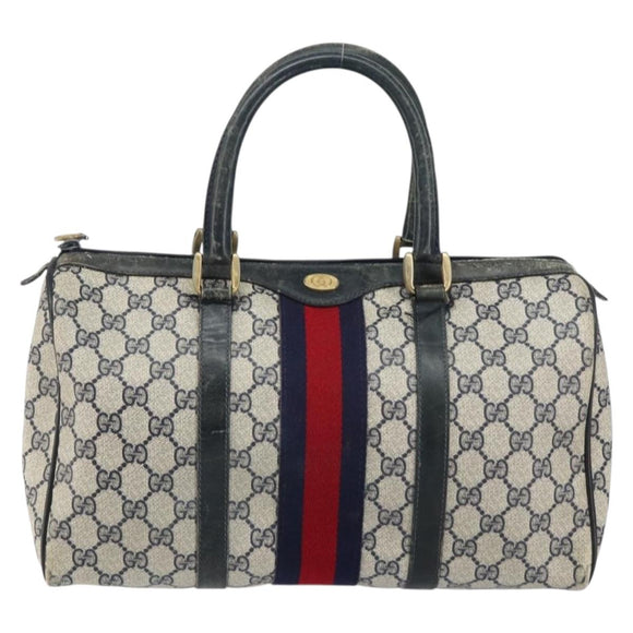 GUCCI GG Supreme Sherry Line Hand Bag PVC Navy Gold 012 3842 58 Auth gh1137