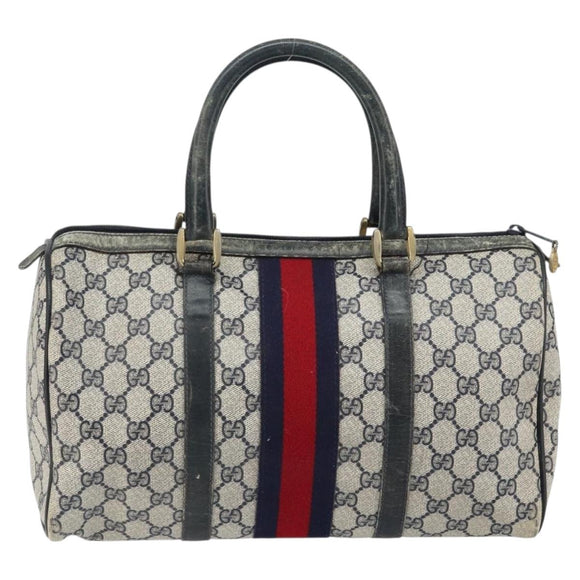 GUCCI GG Supreme Sherry Line Hand Bag PVC Navy Gold 012 3842 58 Auth gh1137